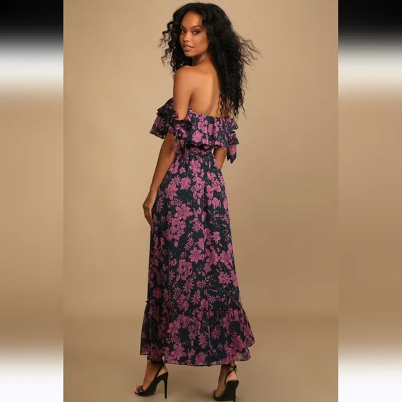 Lulus Love and Blooms Floral Print Off-the-Shoulder Maxi Dress Size Small - Picture 2 of 8
